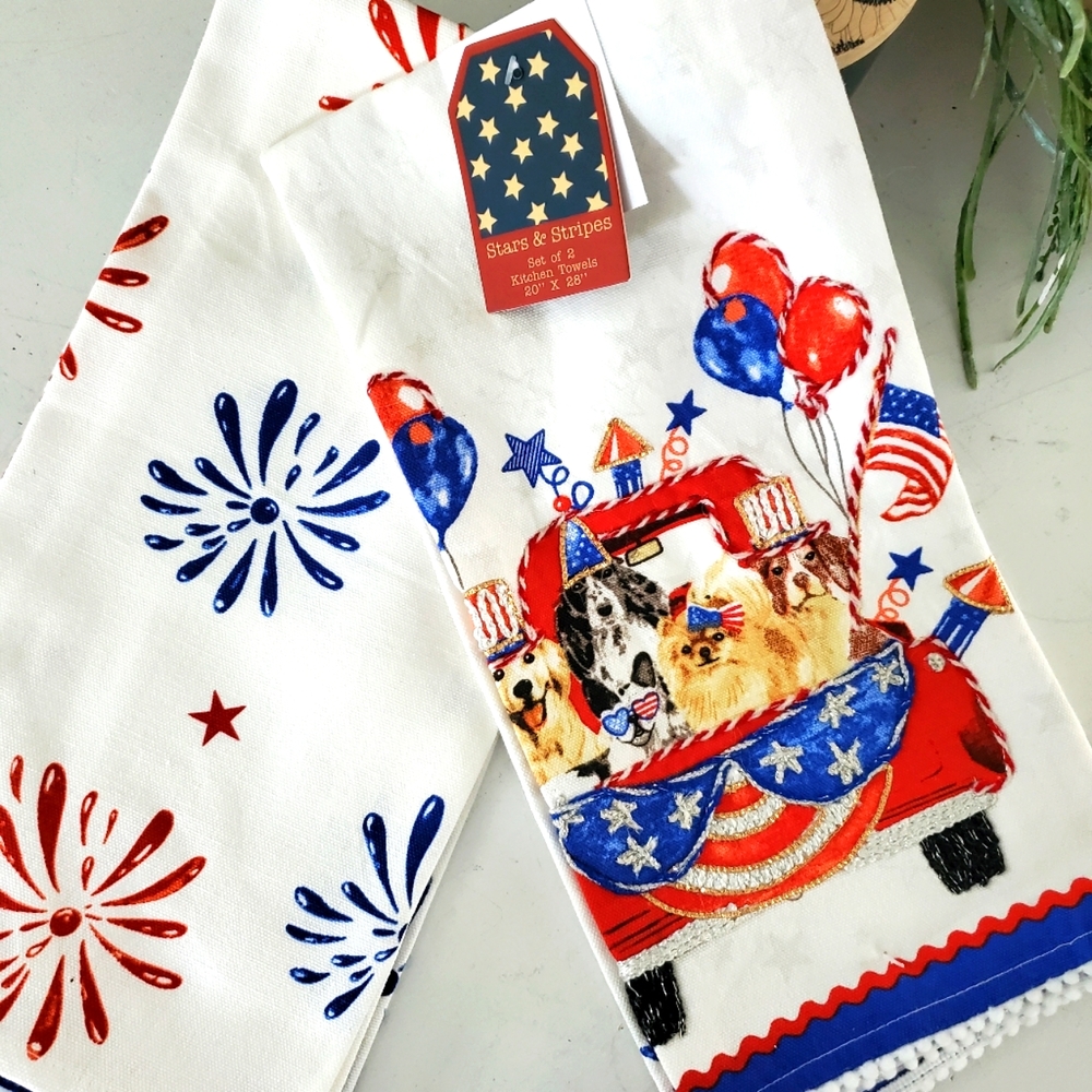 Patriotic Dogs Kitchen Towels set